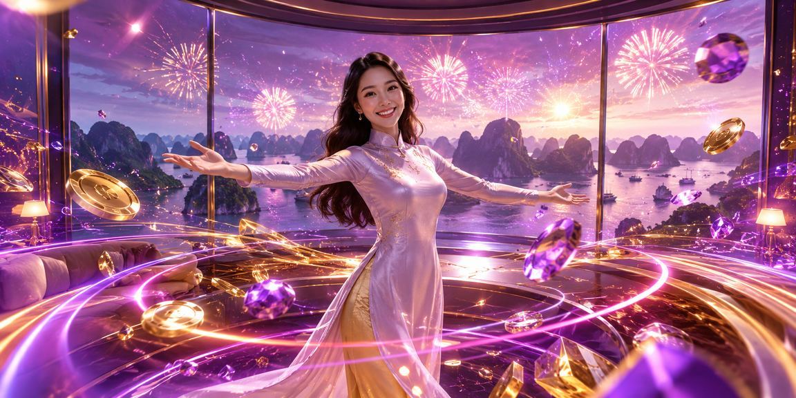 Phong cảnh Vịnh Hạ Long với trang phục áo dài Việt Nam gợi lên văn hóa và giải trí địa phương